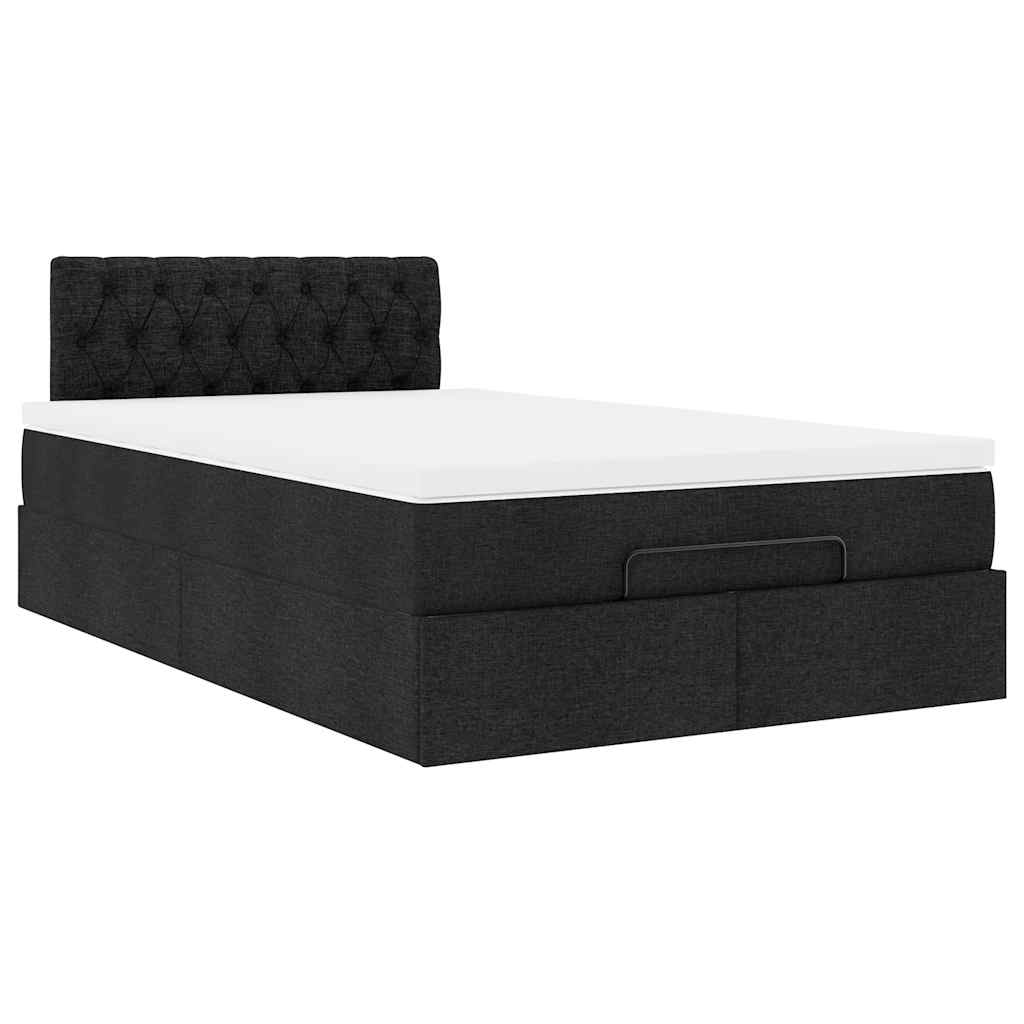 Lit ottoman avec matelas noir 120x190 cm tissu