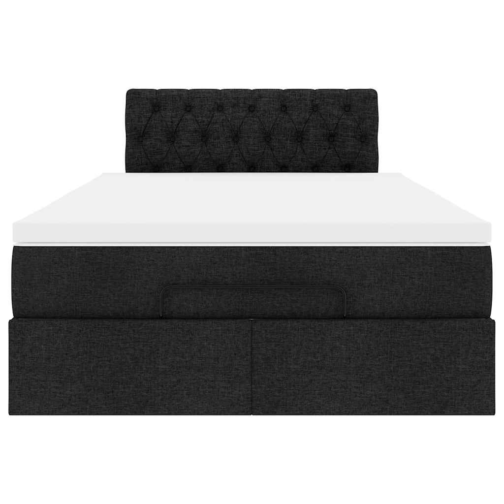 Lit ottoman avec matelas noir 120x190 cm tissu