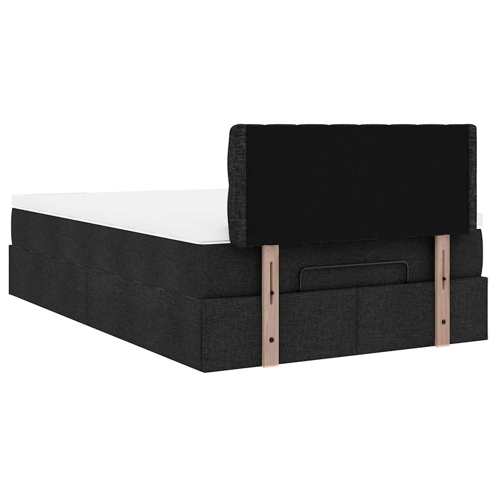 Lit ottoman avec matelas noir 120x190 cm tissu