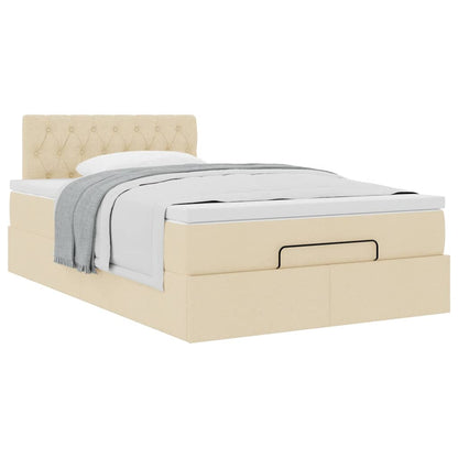 Cadre de lit ottoman avec matelas crème 120x190 cm tissu