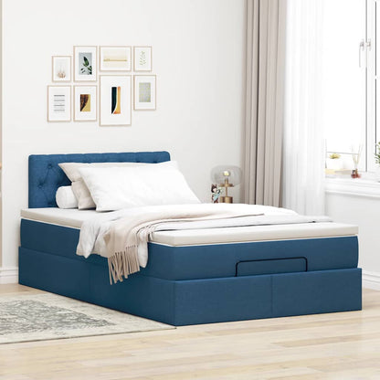 Cadre de lit ottoman avec matelas bleu 120x190 cm tissu