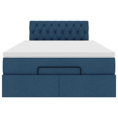 Cadre de lit ottoman avec matelas bleu 120x190 cm tissu