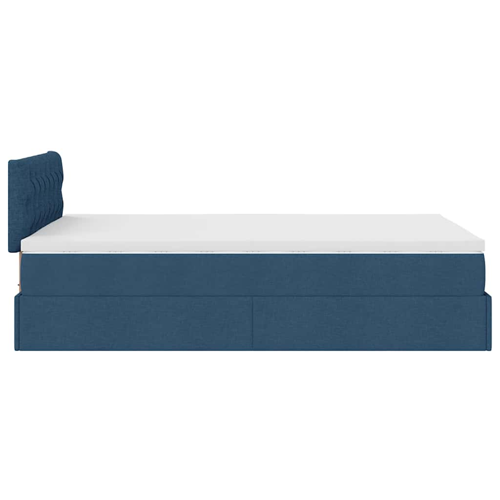 Cadre de lit ottoman avec matelas bleu 120x190 cm tissu