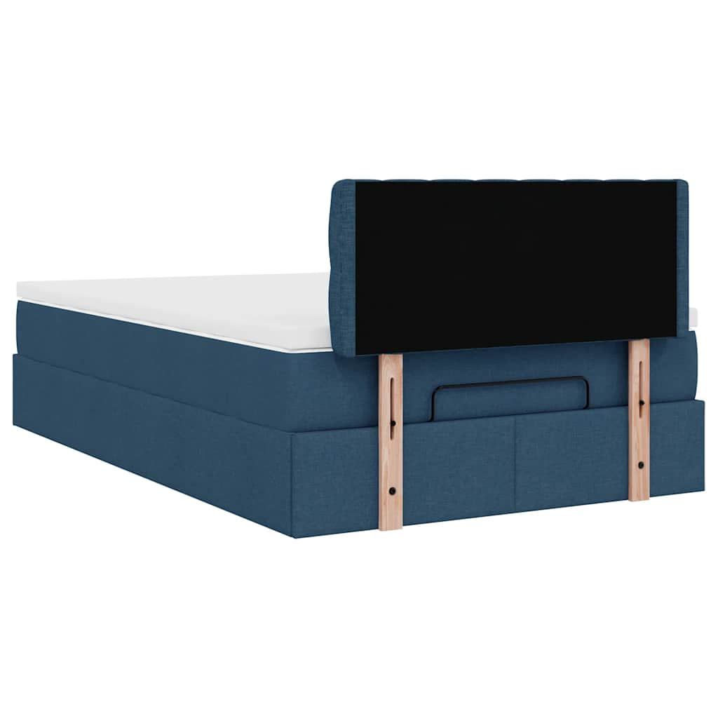 Cadre de lit ottoman avec matelas bleu 120x190 cm tissu