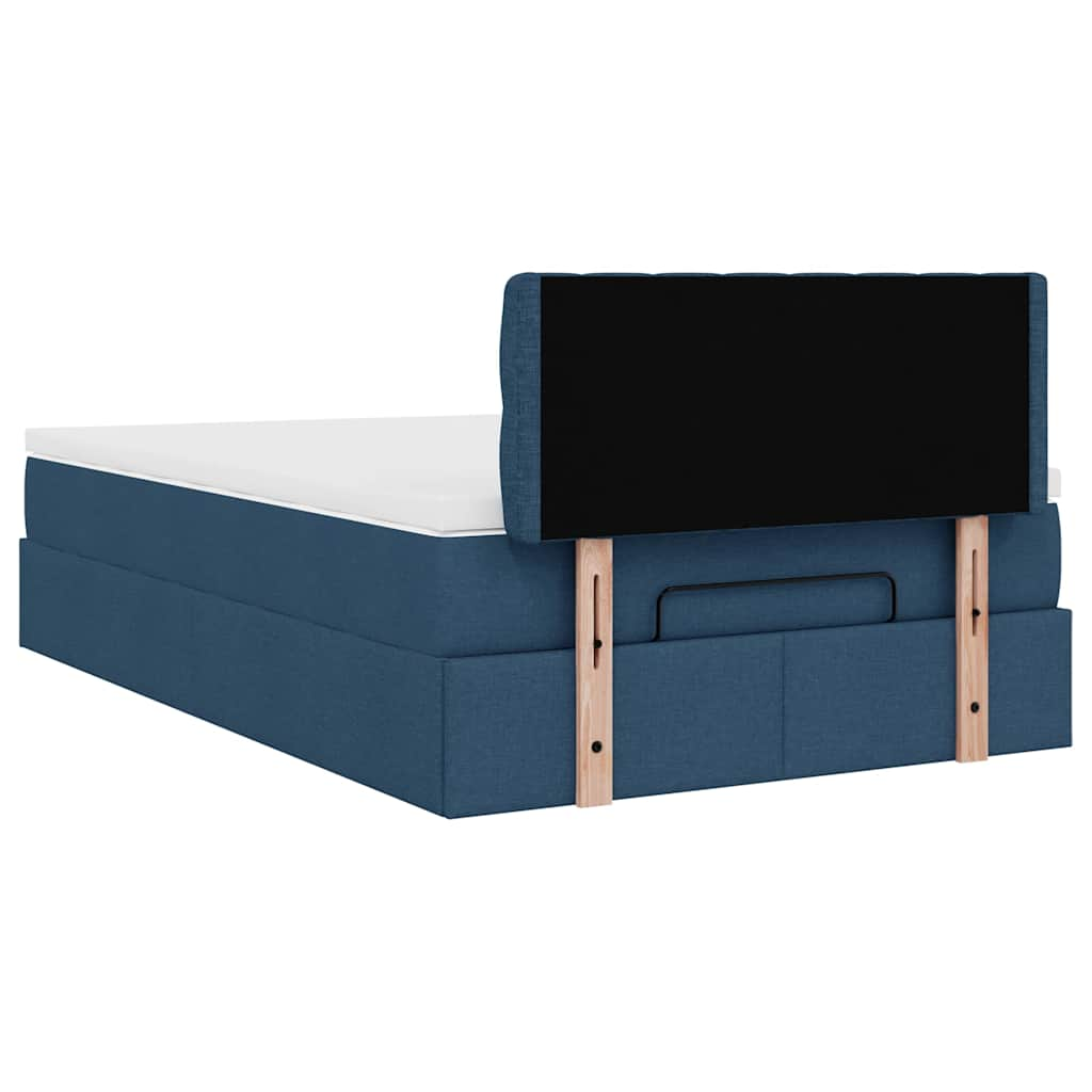 Cadre de lit ottoman avec matelas bleu 120x190 cm tissu