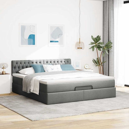 Cadre de lit ottoman avec matelas gris foncé 180x200 cm tissu