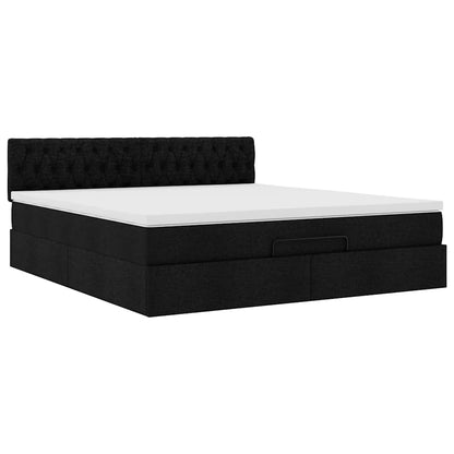 Cadre de lit ottoman avec matelas noir 180x200 cm tissu