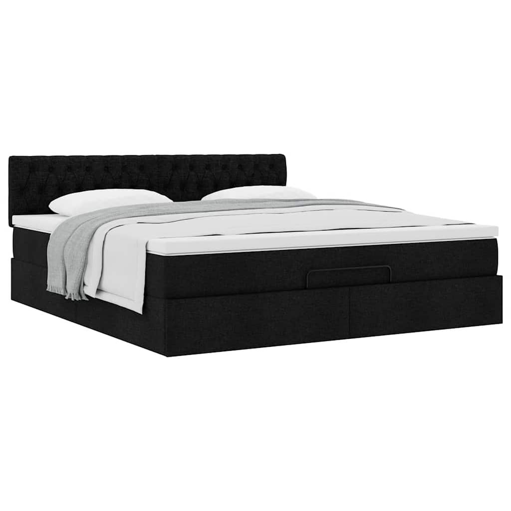 Cadre de lit ottoman avec matelas noir 180x200 cm tissu