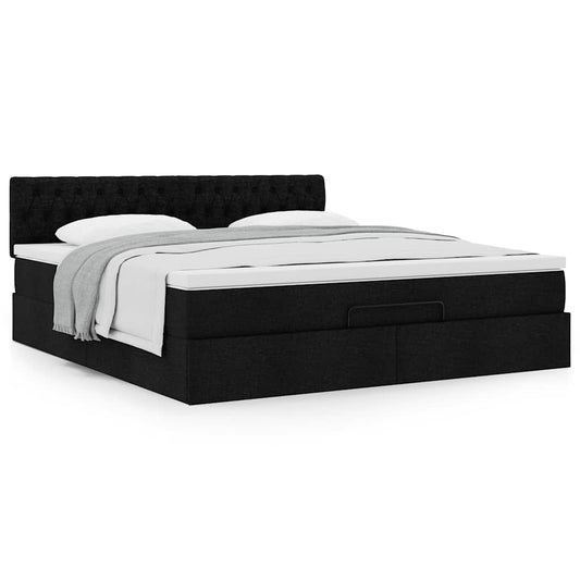 Cadre de lit ottoman avec matelas noir 180x200 cm tissu