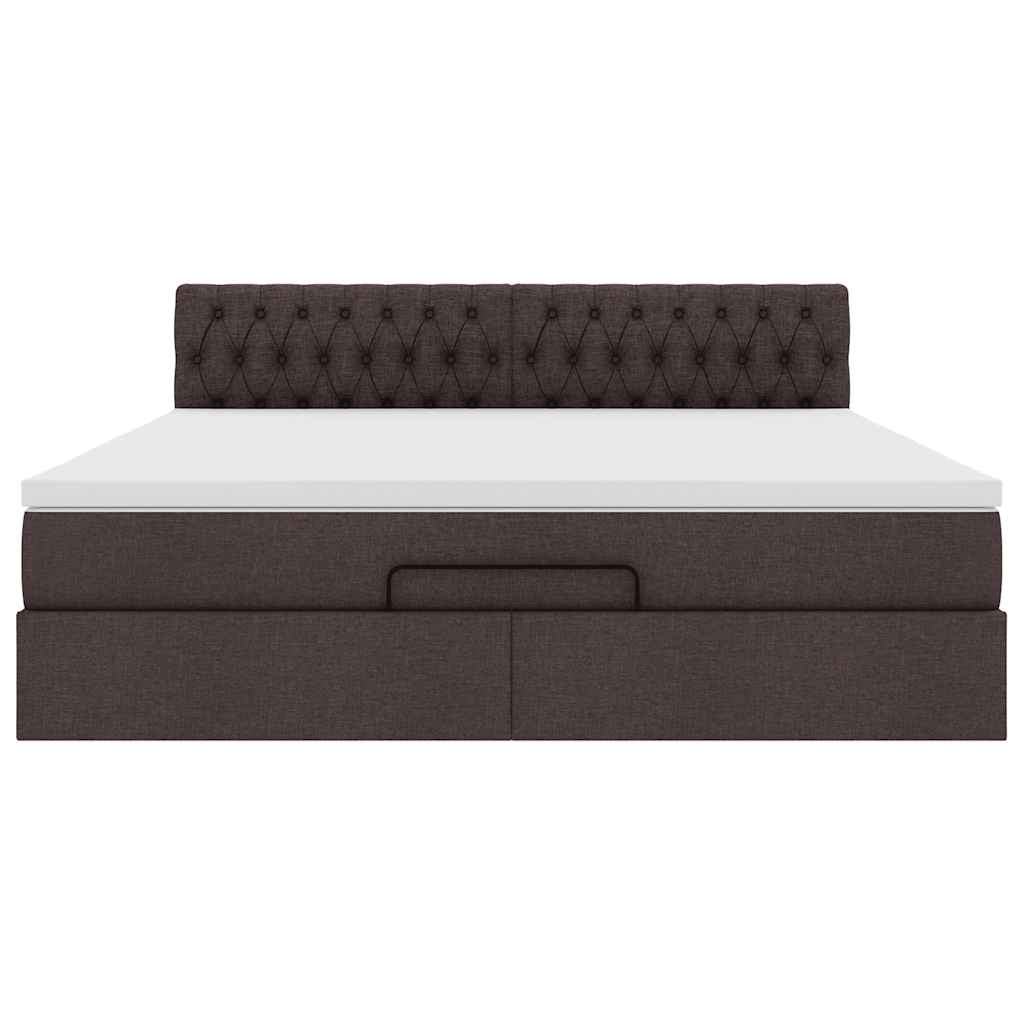 Cadre de lit ottoman avec matelas marron foncé 180x200 cm tissu