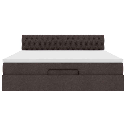 Cadre de lit ottoman avec matelas marron foncé 180x200 cm tissu