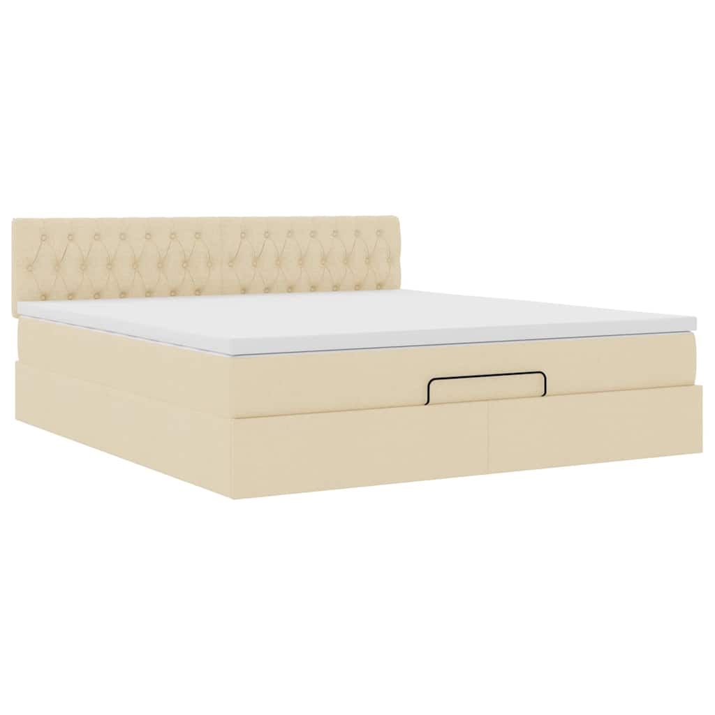 Cadre de lit ottoman avec matelas crème 180x200 cm tissu