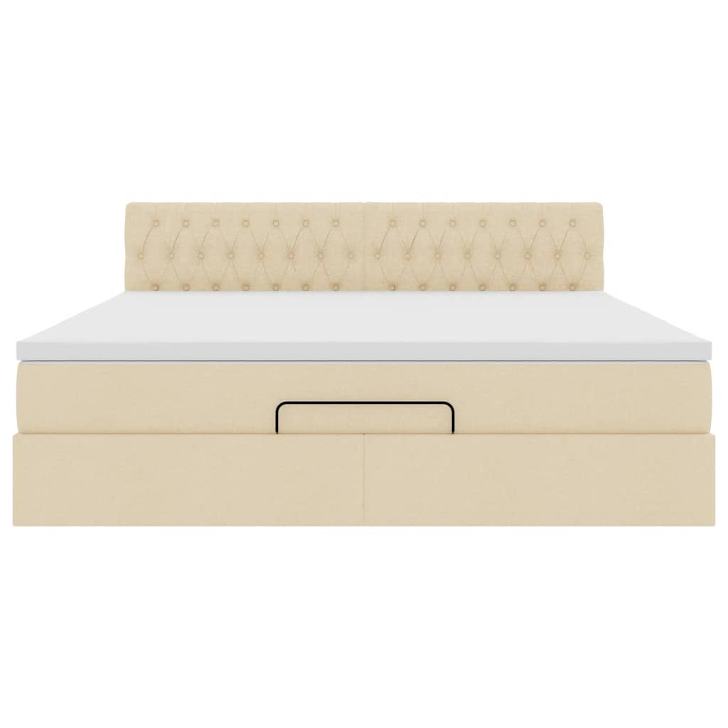 Cadre de lit ottoman avec matelas crème 180x200 cm tissu