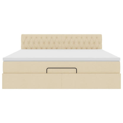 Cadre de lit ottoman avec matelas crème 180x200 cm tissu