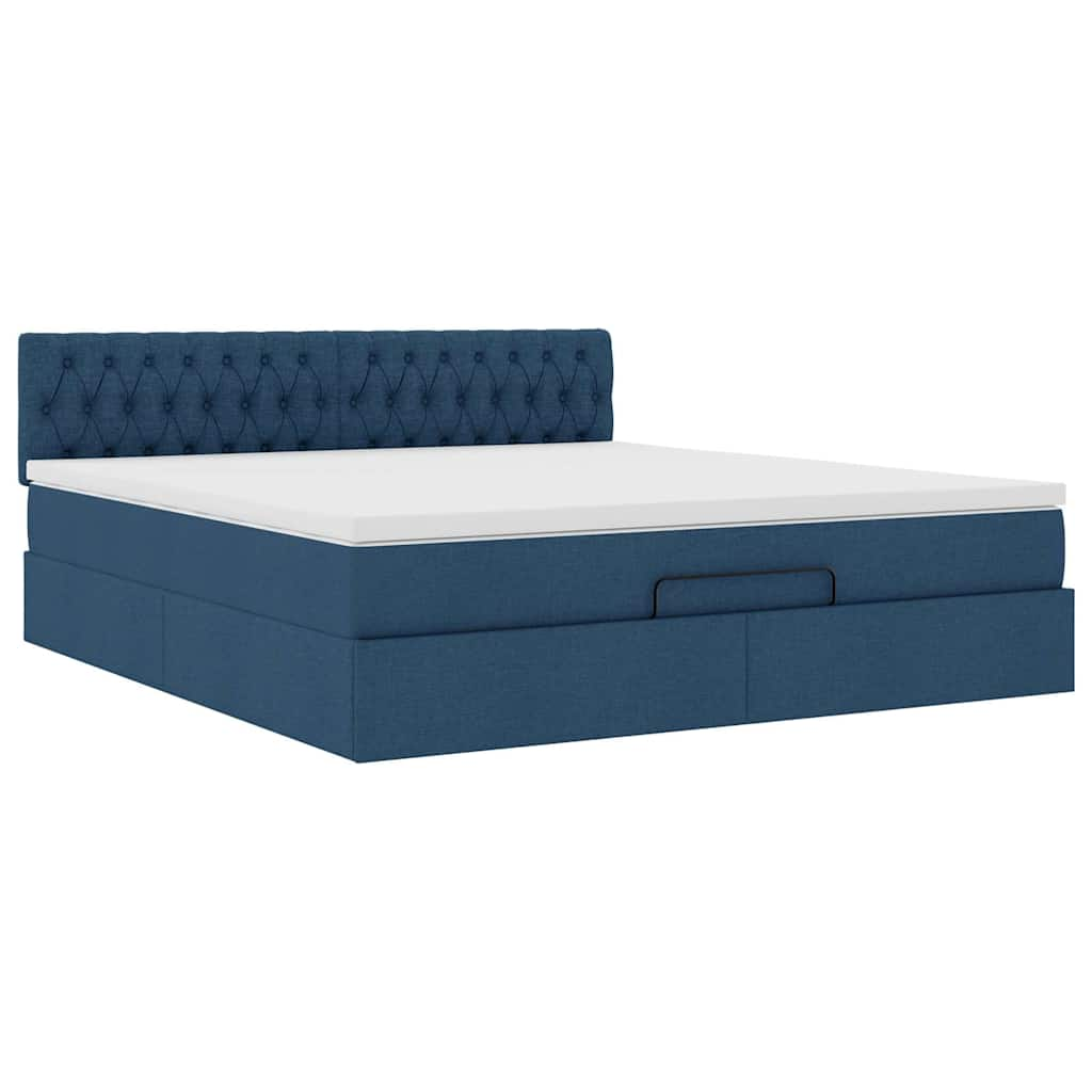 Cadre de lit ottoman avec matelas bleu 180x200 cm tissu