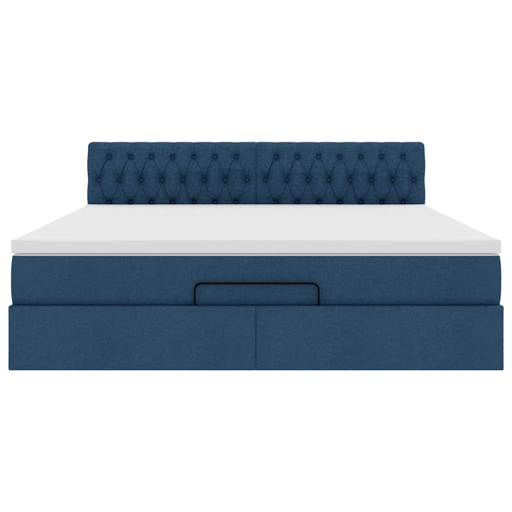 Cadre de lit ottoman avec matelas bleu 180x200 cm tissu