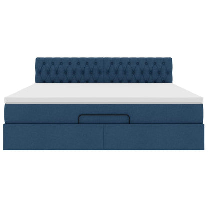 Cadre de lit ottoman avec matelas bleu 180x200 cm tissu