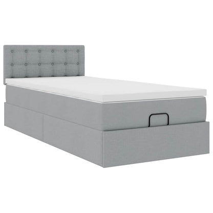 Lit ottoman avec matelas gris clair 90x200 cm tissu