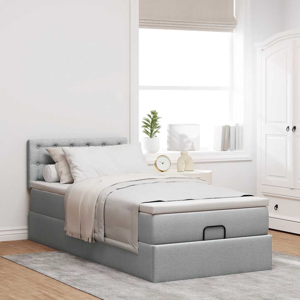 Lit ottoman avec matelas gris clair 90x200 cm tissu