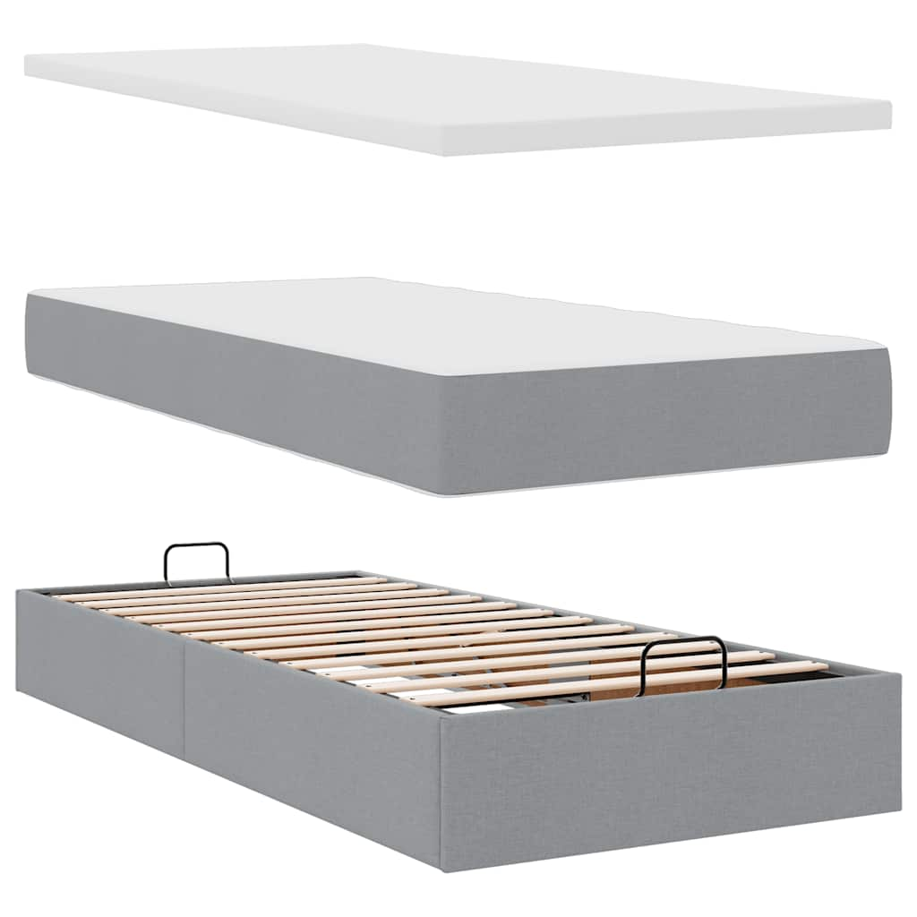 Lit ottoman avec matelas gris clair 90x200 cm tissu