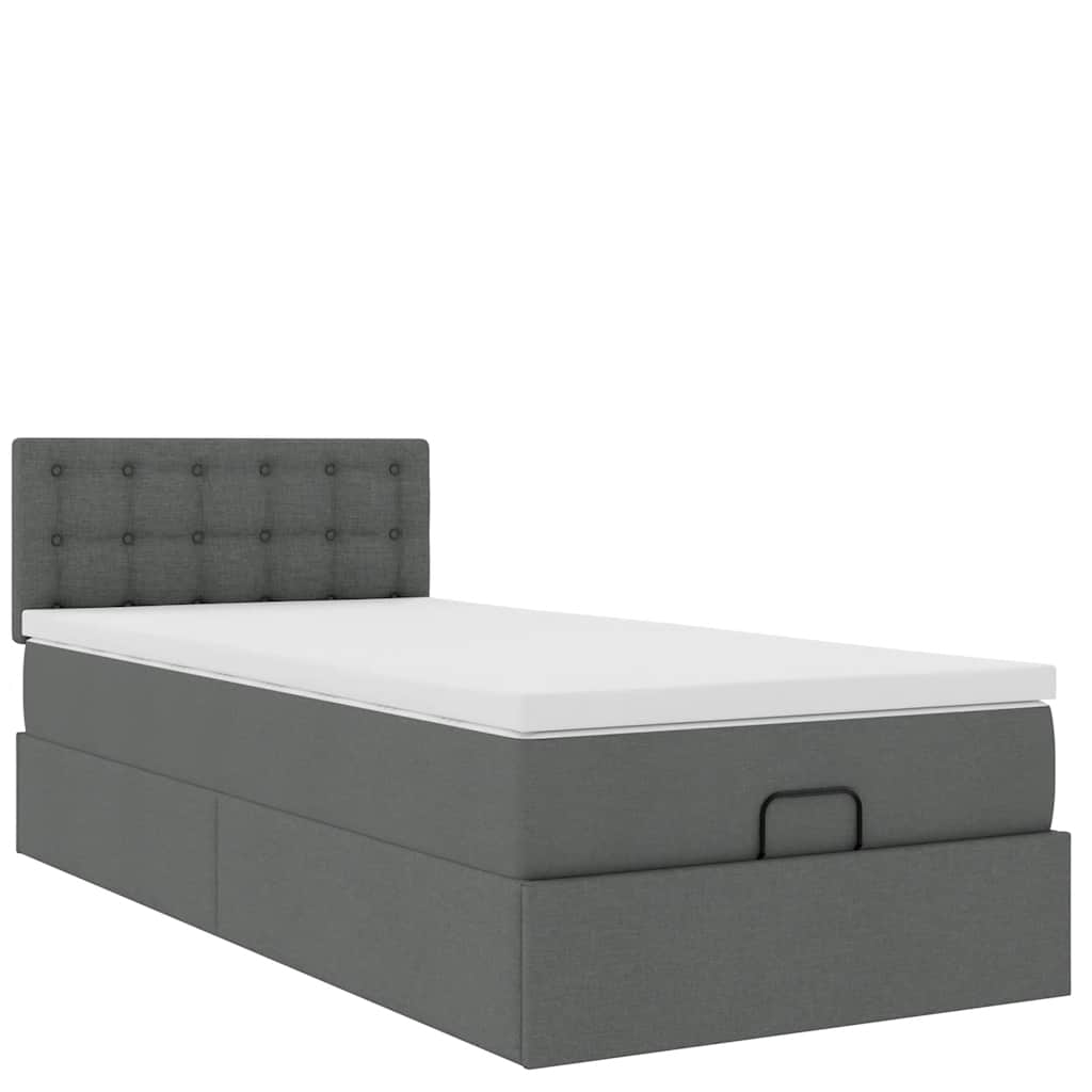 Lit ottoman avec matelas gris foncé 90x200 cm tissu