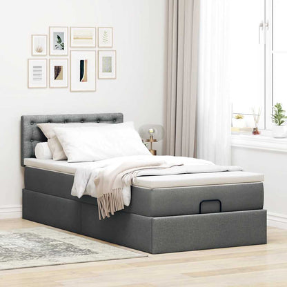 Lit ottoman avec matelas gris foncé 90x200 cm tissu