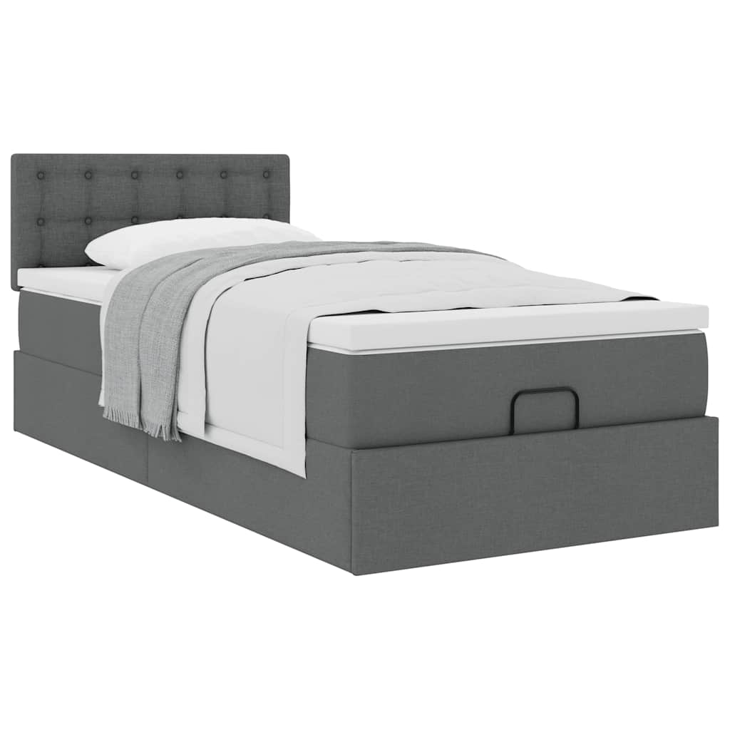 Lit ottoman avec matelas gris foncé 90x200 cm tissu