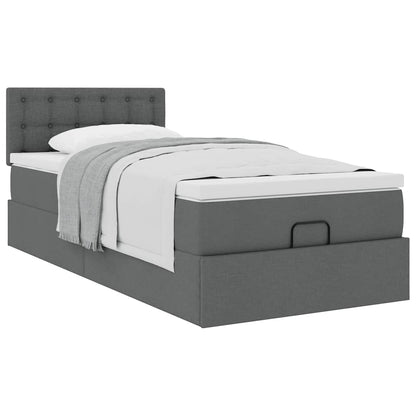 Lit ottoman avec matelas gris foncé 90x200 cm tissu