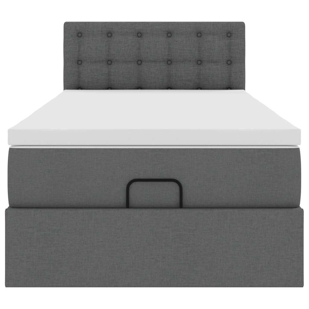 Lit ottoman avec matelas gris foncé 90x200 cm tissu