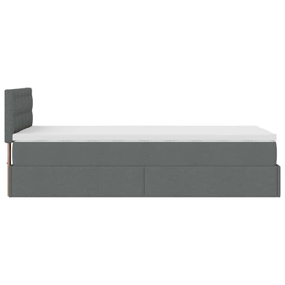 Lit ottoman avec matelas gris foncé 90x200 cm tissu