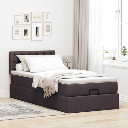 Lit ottoman avec matelas marron foncé 90x200 cm tissu