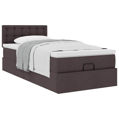 Lit ottoman avec matelas marron foncé 90x200 cm tissu