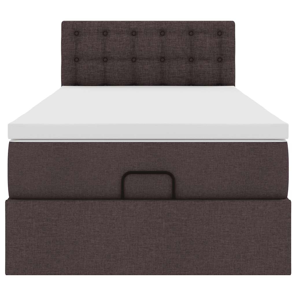 Lit ottoman avec matelas marron foncé 90x200 cm tissu