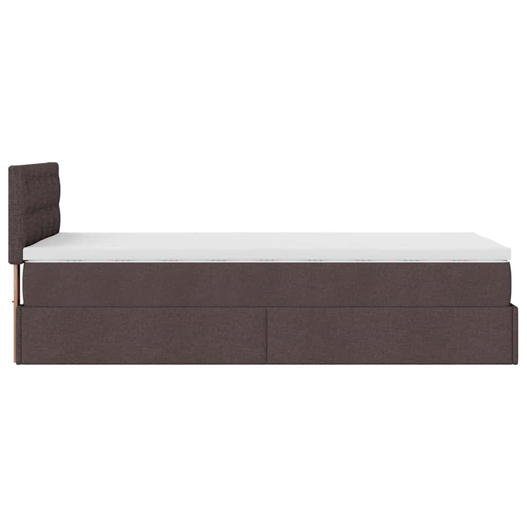 Lit ottoman avec matelas marron foncé 90x200 cm tissu