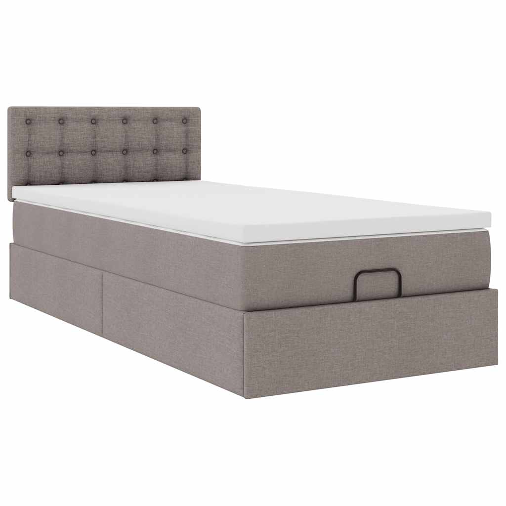 Lit ottoman avec matelas taupe 90x200 cm tissu