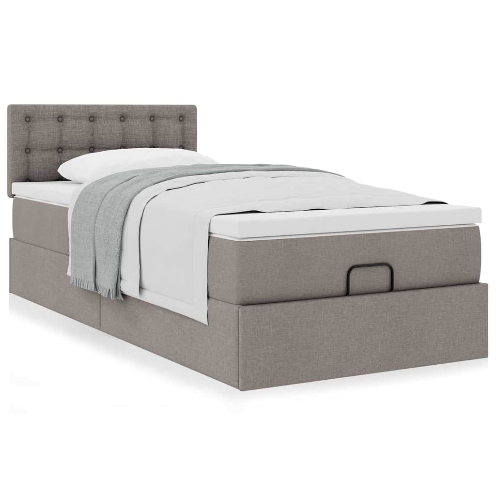 Lit ottoman avec matelas taupe 90x200 cm tissu