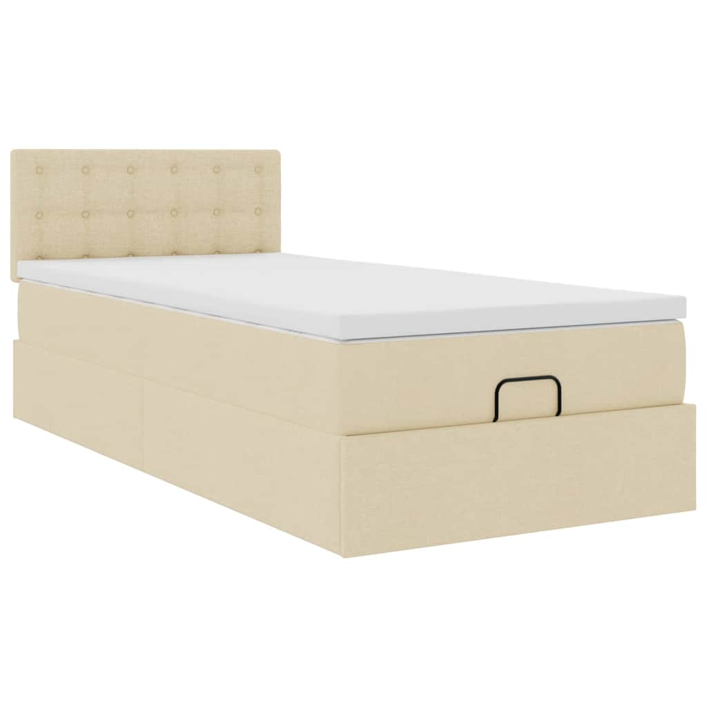 Lit ottoman avec matelas crème 90x200 cm tissu