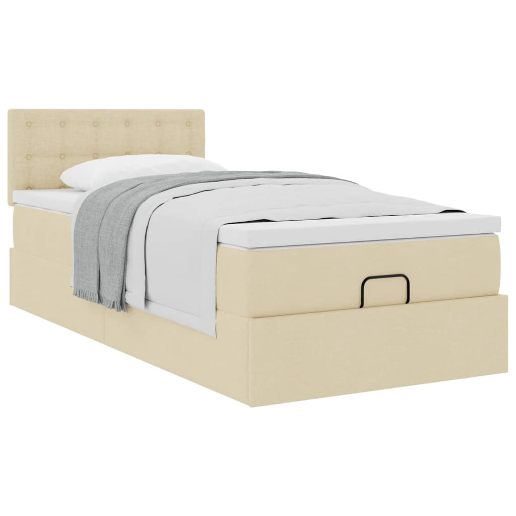 Lit ottoman avec matelas crème 90x200 cm tissu