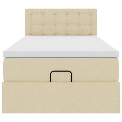 Lit ottoman avec matelas crème 90x200 cm tissu