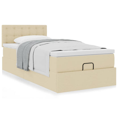 Lit ottoman avec matelas crème 90x200 cm tissu