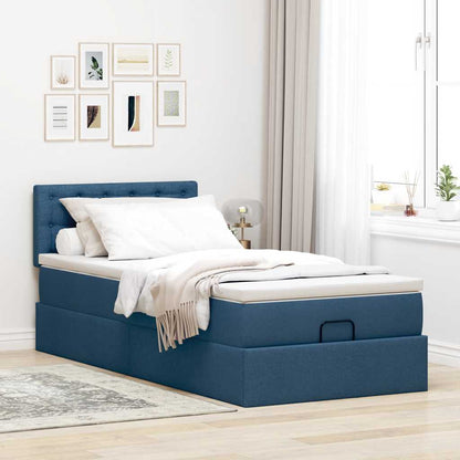 Lit ottoman avec matelas bleu 90x200 cm tissu