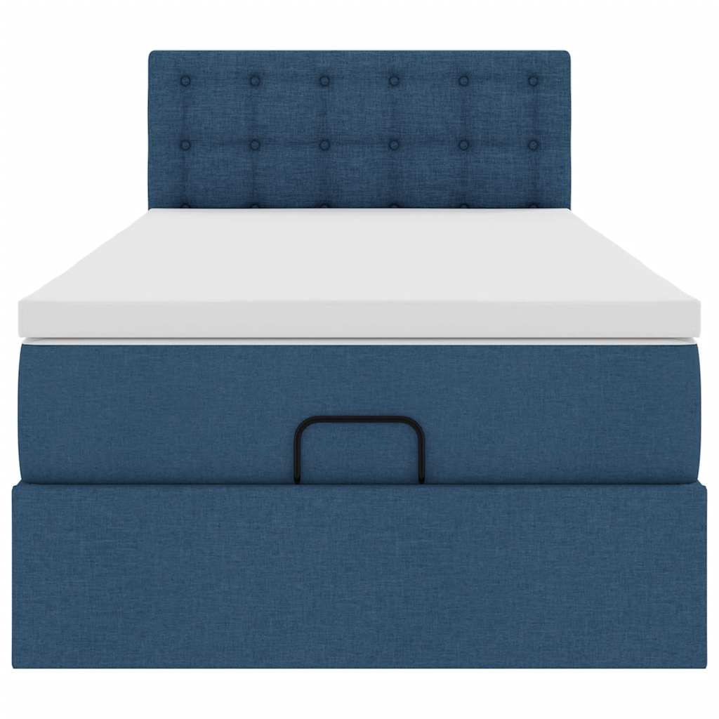 Lit ottoman avec matelas bleu 90x200 cm tissu