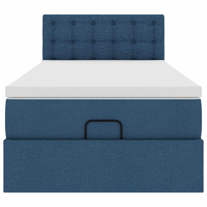 Lit ottoman avec matelas bleu 90x200 cm tissu