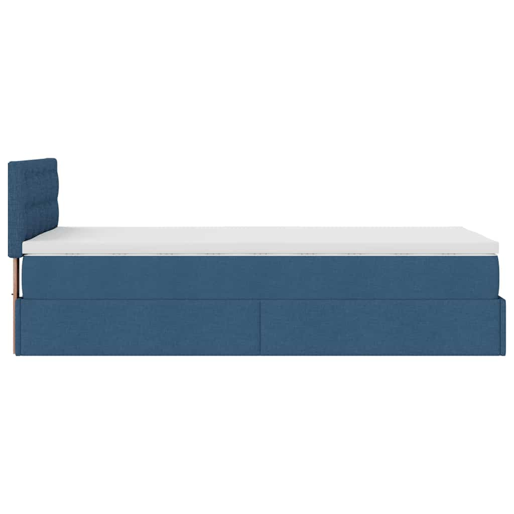 Lit ottoman avec matelas bleu 90x200 cm tissu