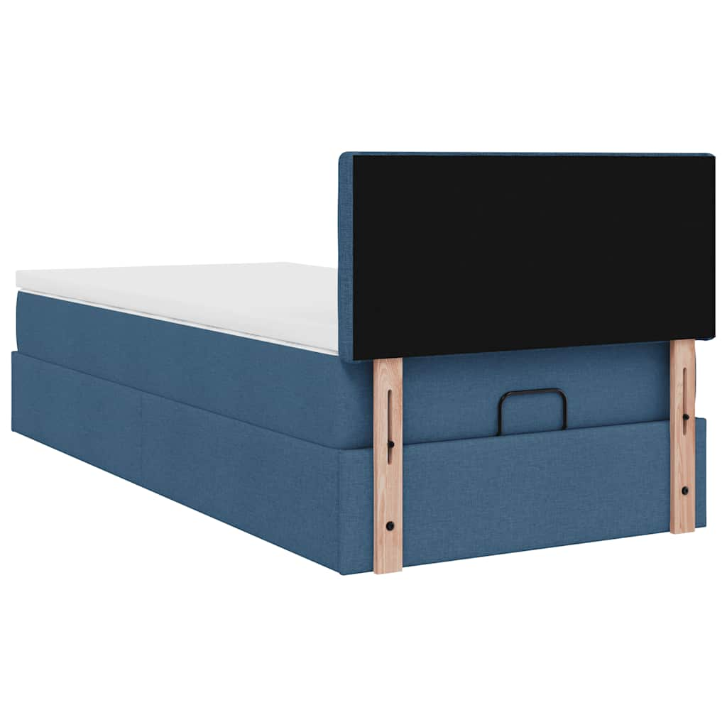 Lit ottoman avec matelas bleu 90x200 cm tissu