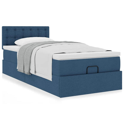 Lit ottoman avec matelas bleu 90x200 cm tissu