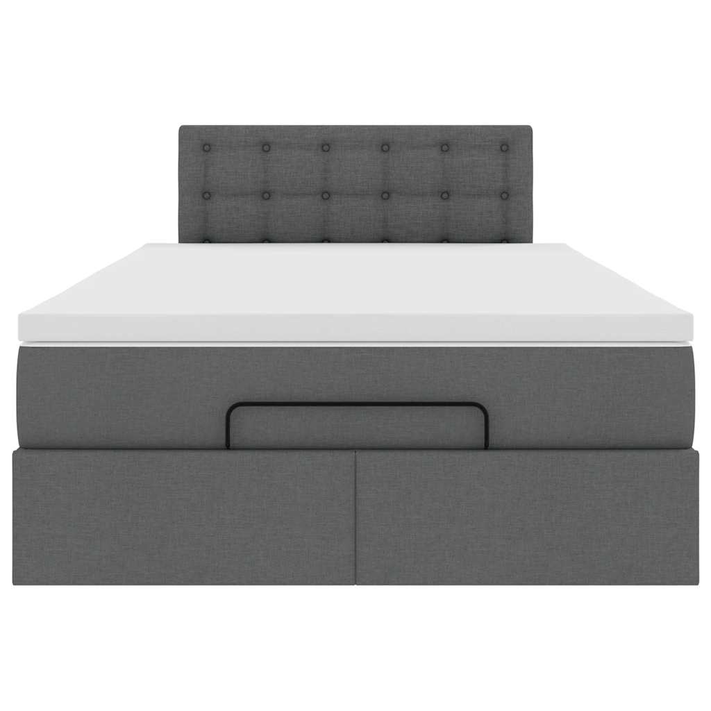 Lit ottoman avec matelas gris foncé 120x190 cm tissu