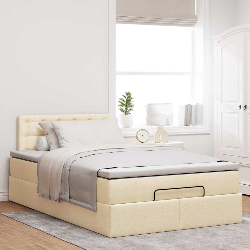 Cadre de lit ottoman avec matelas crème 120x190 cm tissu