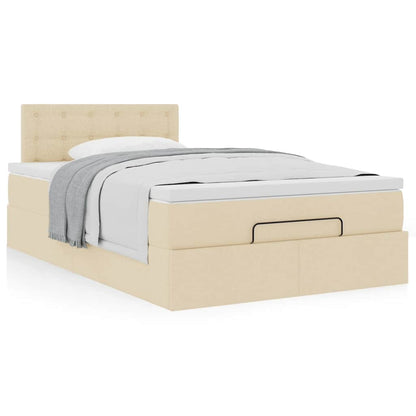 Cadre de lit ottoman avec matelas crème 120x190 cm tissu