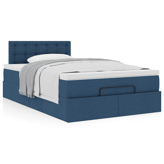 Cadre de lit ottoman avec matelas bleu 120x190 cm tissu